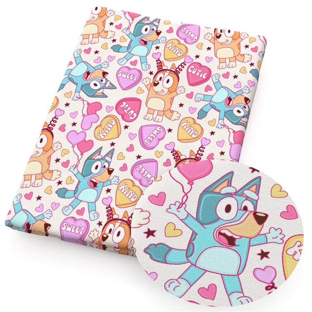 Blue Dog Valentine Litchi Printed Faux Leather Sheet Litchi has a pebble like feel with bright colors