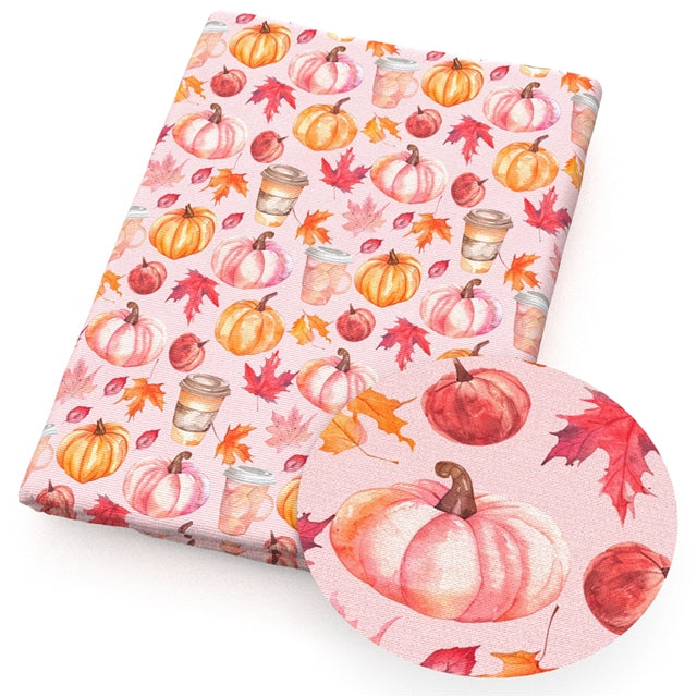 Fall Pumpkin Coffee Printed Faux Leather Sheet FeeFiFauxLeather