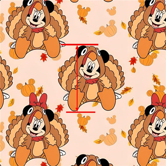 Mickey Fall Thanksgiving Turkey Litchi Printed Faux Leather Sheet Litchi has a pebble like feel with bright colors