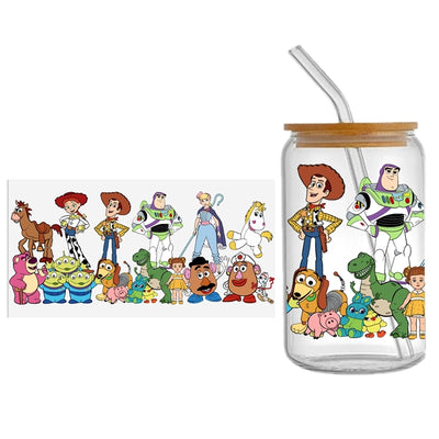 Toy Story UV DTF Glass Can Wrap for 16 oz Libbey Glass, Permanent and Ready to Apply, UV dtf Cup Wrap ready to ship, Glass Can Wrap