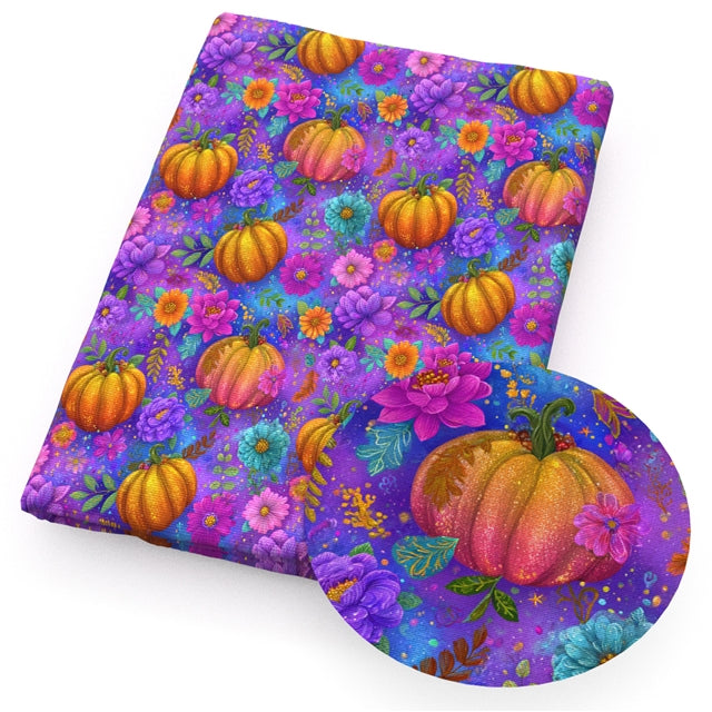 Pumpkin Floral Bullet Printed Fabric FeeFiFauxLeather