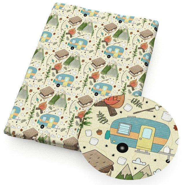 Camping Camper Printed Faux Leather Sheet