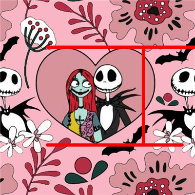 Nightmare Before Christmas Valentine Litchi Printed Faux Leather Sheet Litchi has a pebble like feel with bright colors