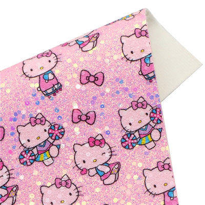 Cute Cat Chunky Glitter Printed Faux Leather Sheet