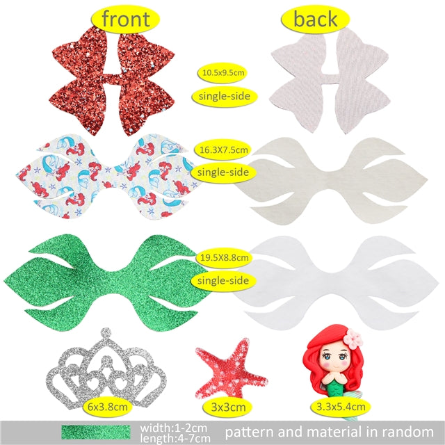 Mermaid Printed Faux Leather Pre-Cut Bow Includes Centerpiece