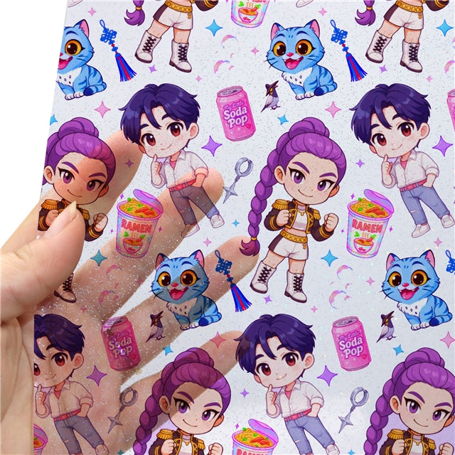 K-Pop Huntrix Faux Leather Sheet – Cartoon Character Material for DIY Accessories FeeFiFauxLeather