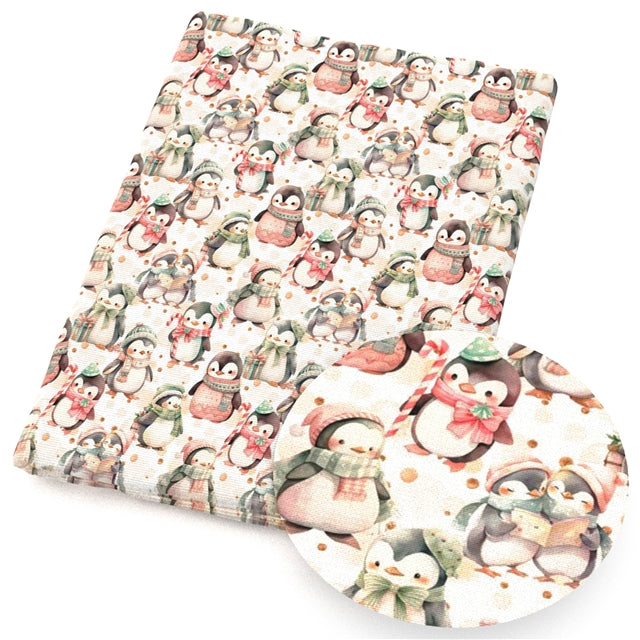 Penguin Christmas Printed Faux Leather Sheet FeeFiFauxLeather