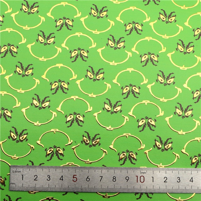 The Grinch Gold Foil Printed Faux Leather Sheet Bright colors FeeFiFauxLeather