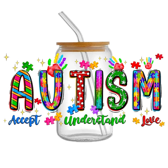 Autism UV DTF Glass Can Wrap