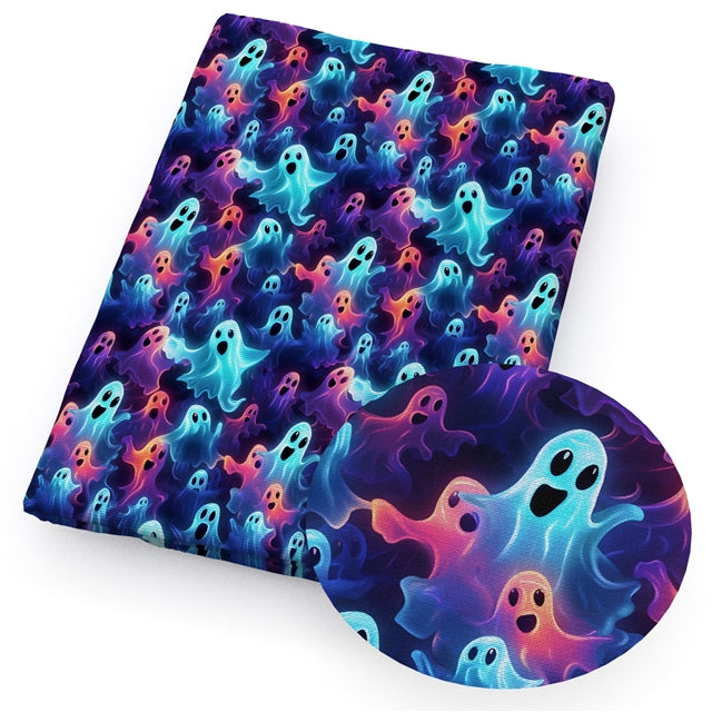 Ghost Halloween Printed Faux Leather Sheet Litchi has a pebble like feel with bright colors