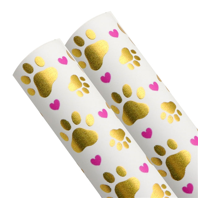 Paw Prints Dogs/ Cats Gold Foil Printed Faux Leather Sheet Bright colors