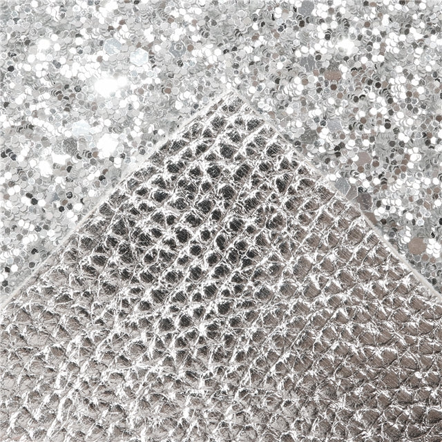 Silver Glitter Double Pattern Faux Leather Sheet FeeFiFauxLeather