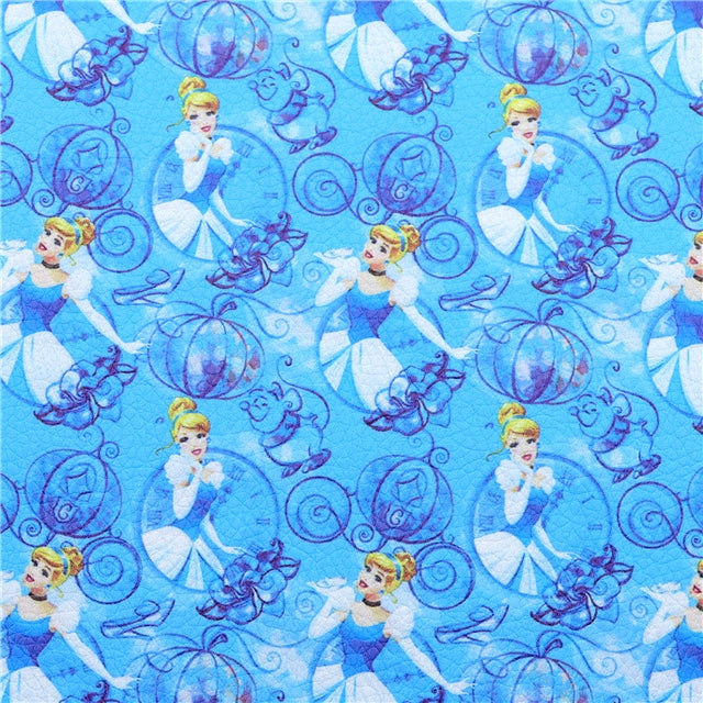 Princess Cinderella Litchi Printed Faux Leather Sheet Litchi has a pebble like feel with bright colors