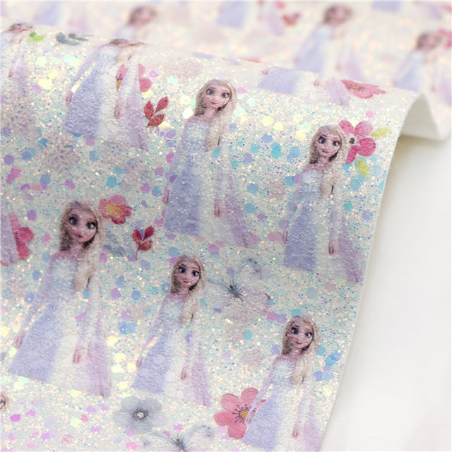 Princess Chunky Glitter Printed Faux Leather Sheet