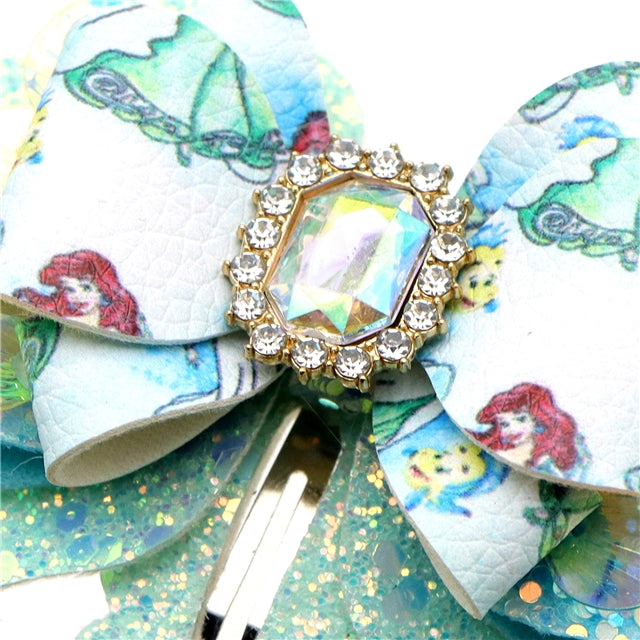 Princess Mermaid Snap Clips Printed Faux Leather Pre-Made Includes Set of 2