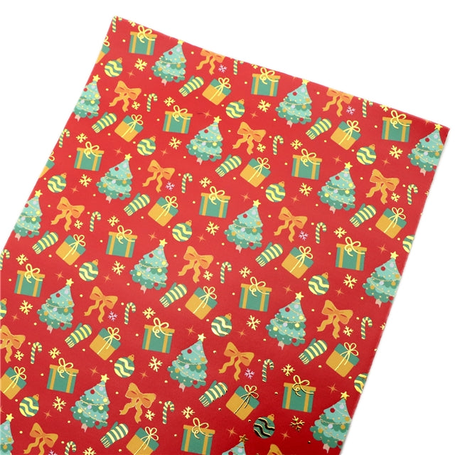 Christmas Plaid Gold Foil Printed Faux Leather Sheet FeeFiFauxLeather