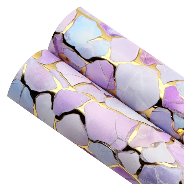 Purple Swirl Gold Foil Printed Faux Leather Sheet FeeFiFauxLeather