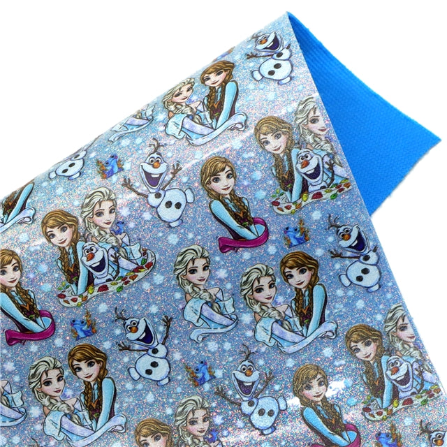 Frozen Princess Smooth Fine Glitter Printed Faux Leather Sheet Bright colors