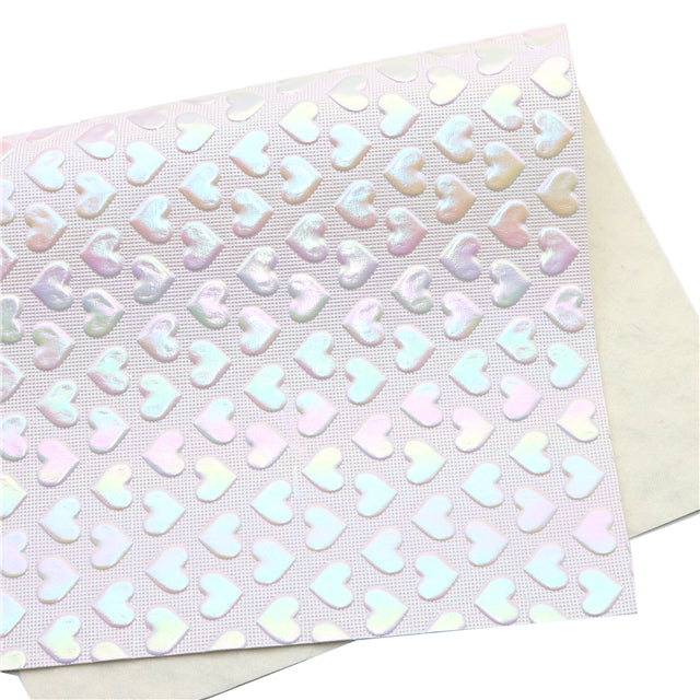 Holographic Heart Bump Texture  Glitter Printed Faux Leather FeeFiFauxLeather