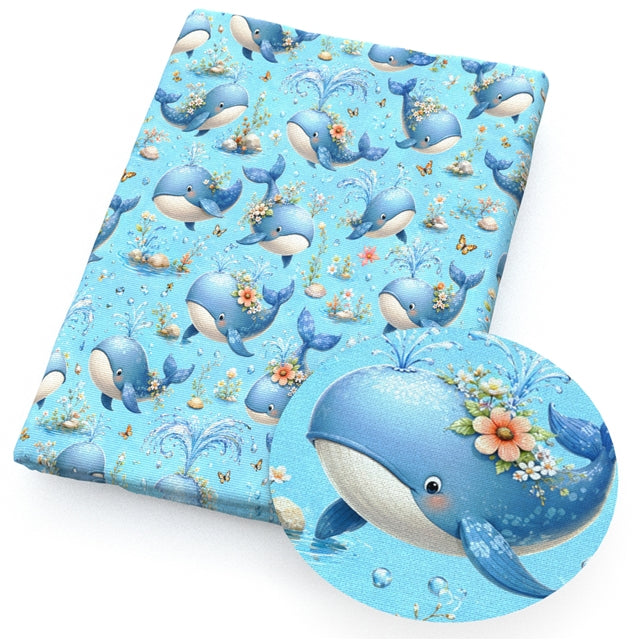 Whale Printed Faux Leather Sheet FeeFiFauxLeather