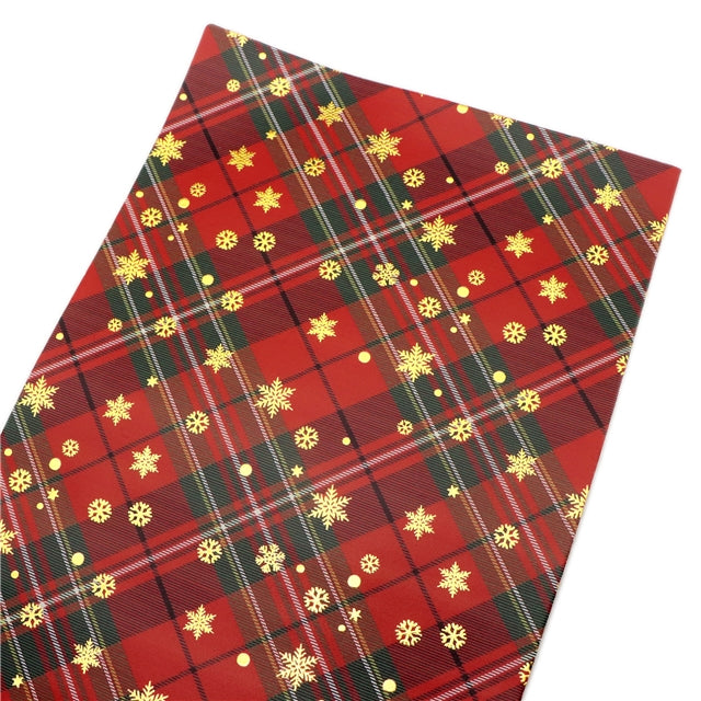 Christmas Plaid Gold Foil Printed Faux Leather Sheet FeeFiFauxLeather