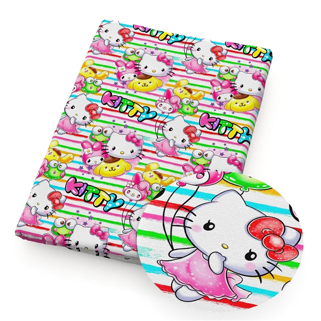 Cute Cat Printed Faux Leather Sheet Litchi has a pebble like feel with bright colors