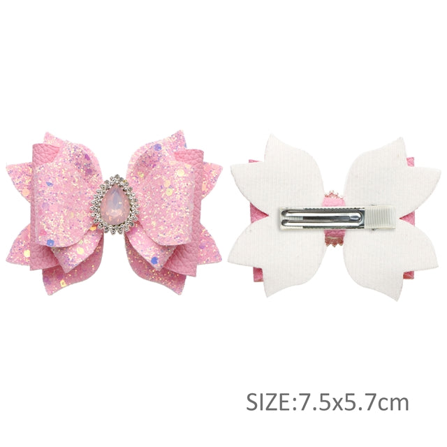 Pink bow with Rhinestone  Centerpiece Printed Faux Leather Pre-Cut Bow