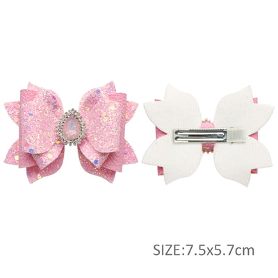 Pink bow with Rhinestone  Centerpiece Printed Faux Leather Pre-Cut Bow