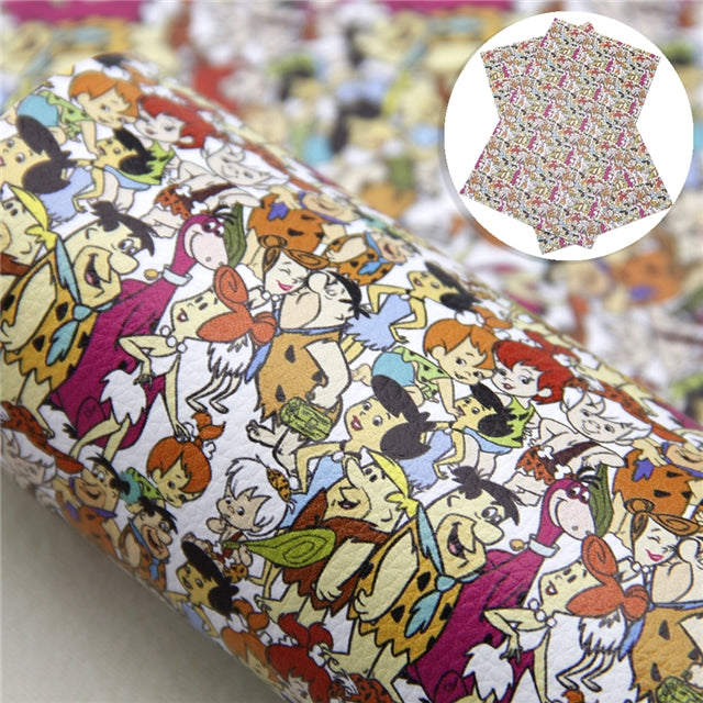 The Flintstones Litchi Printed Faux Leather Sheet Litchi has a pebble like feel with bright colors
