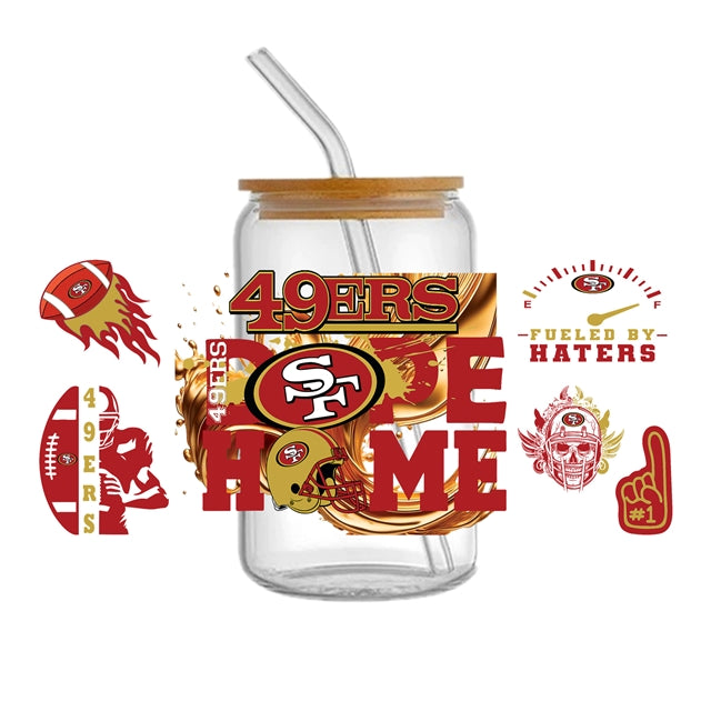 49ers Football UV DTF Glass Can Wrap for 16 oz Libbey Glass, Permanent and Ready to Apply, UV dtf Cup Wrap ready to ship, Glass Can Wrap