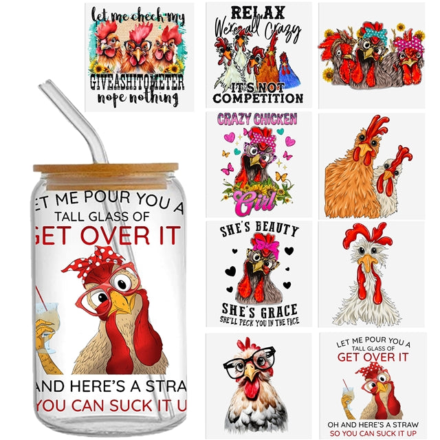 Chicken UV DTF Glass Can Wrap FeeFiFauxLeather