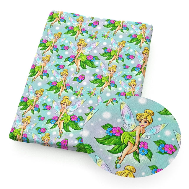 Tinkerbell Printed Faux Leather Sheet Litchi has a pebble like feel with bright colors