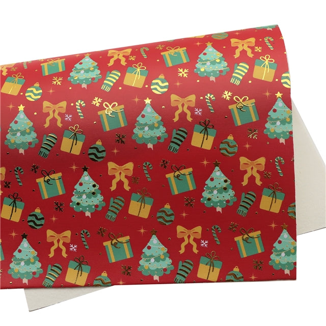Christmas Plaid Gold Foil Printed Faux Leather Sheet FeeFiFauxLeather
