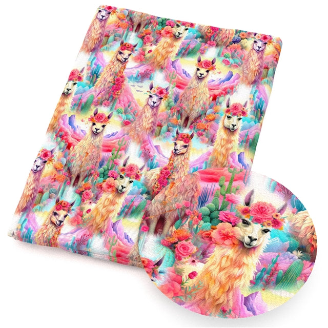 Llama Flowers Printed Faux Leather Sheet FeeFiFauxLeather
