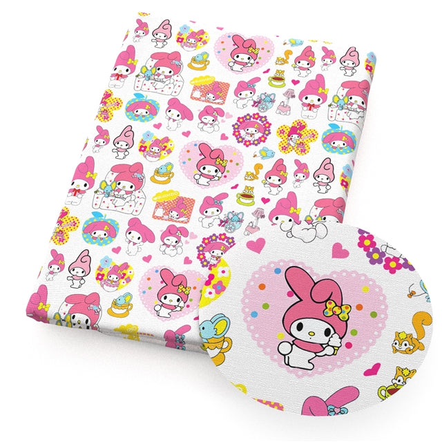 Cute Cat Printed Faux Leather Sheet Litchi has a pebble like feel with bright colors