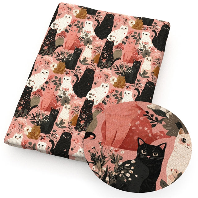 Cats Faux Leather Sheet – Cartoon Character Smooth Material for DIY Accessories FeeFiFauxLeather