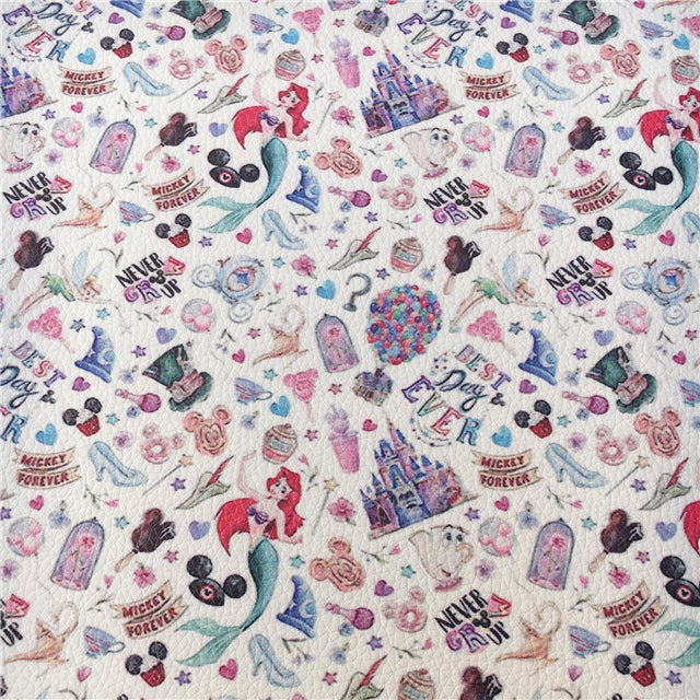 Characters Princesses Litchi Printed Faux Leather Sheet Litchi has a pebble like feel with bright colors