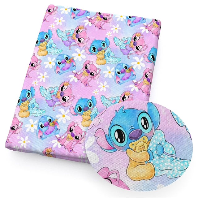 Blue Alien Baby Printed Litchi Faux Leather Sheet FeeFiFauxLeather