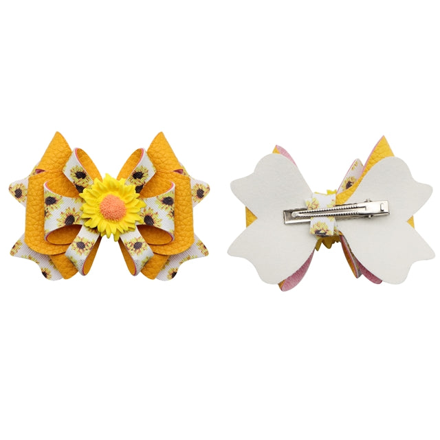 Sunflower Printed Faux Leather Pre-Cut Bow FeeFiFauxLeather