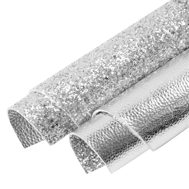 Silver Glitter Double Pattern Faux Leather Sheet FeeFiFauxLeather