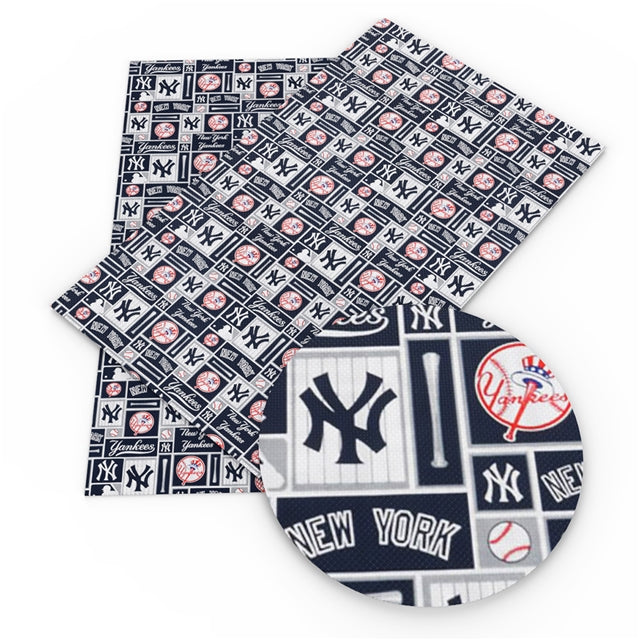 New York Yankee Baseball Litchi Printed Faux Leather Sheet