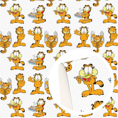 Garfield The Cat Printed Faux Leather Sheet Litchi has a pebble like feel with bright colors