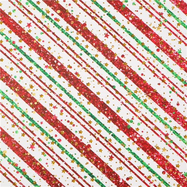 Christmas Stripes Printed Faux Leather Sheet Litchi has a pebble like feel with bright colors