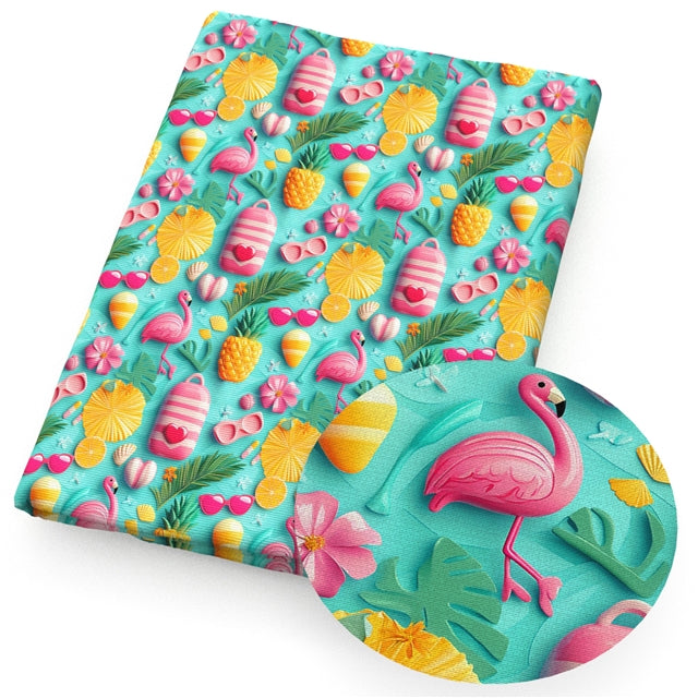 Flamingo Pineapple Smooth Faux Leather Sheet