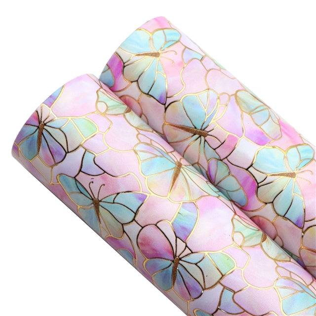 Butterfly Gold Foil Printed Faux Leather Sheet FeeFiFauxLeather