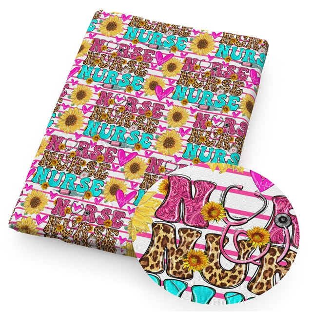 Nurse Sunflower Printed Faux Leather Sheet Litchi has a pebble like feel with bright colors