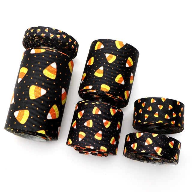 Candy Corn Halloween 1 Yard Printed Grosgrain Ribbon FeeFiFauxLeather