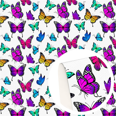 Butterfly Butterflies Litchi Printed Faux Leather Sheet Litchi has a pebble like feel with bright colors