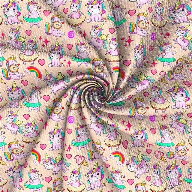 Unicorn Rainbows Donuts Textured Liverpool/ Bullet Fabric with a textured feel