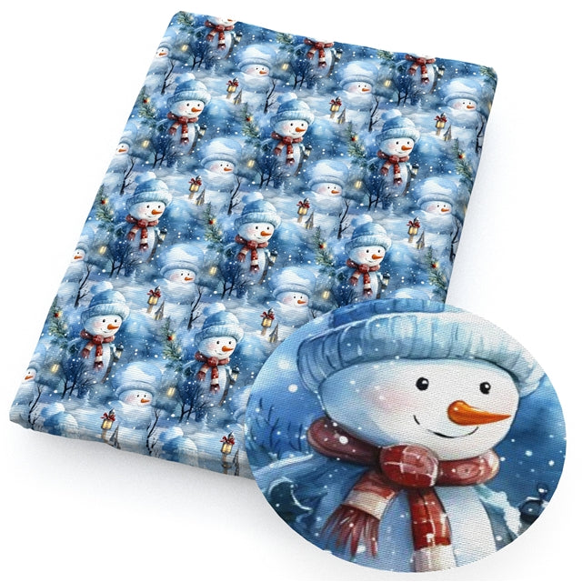 Christmas Blue Snowman Vintage Textured Liverpool/ Bullet Fabric